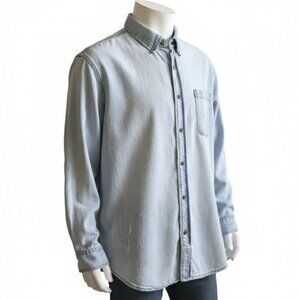 Signature by Levi Strauss & Co Denim Shirt 2XL Light Wash Button Up Distressed